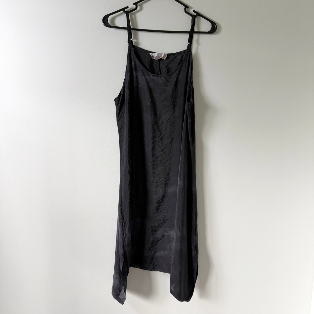 Pretty‎ Angel Black Tie-dye Linen Blend Sharkbite Hem Slip Dress Adj Straps L